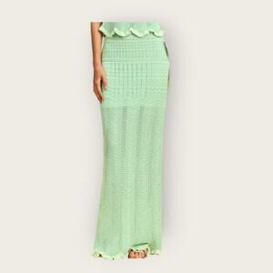 Commense Wave Pattern Knit Maxi Skirt Mint Green High Stretch - Coastal Resort
